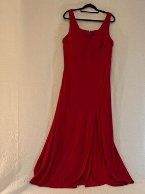 Night Way Collections Red V-Neck Slit Prom Gown